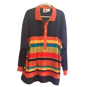 4X Women's Striped Knit Polo Shirt Colorful CST Sport